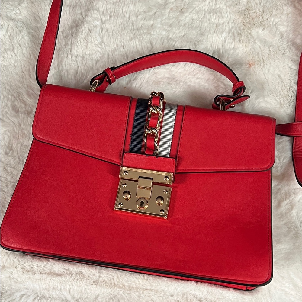 Steve Madden Red Satchel with Gold Lock
